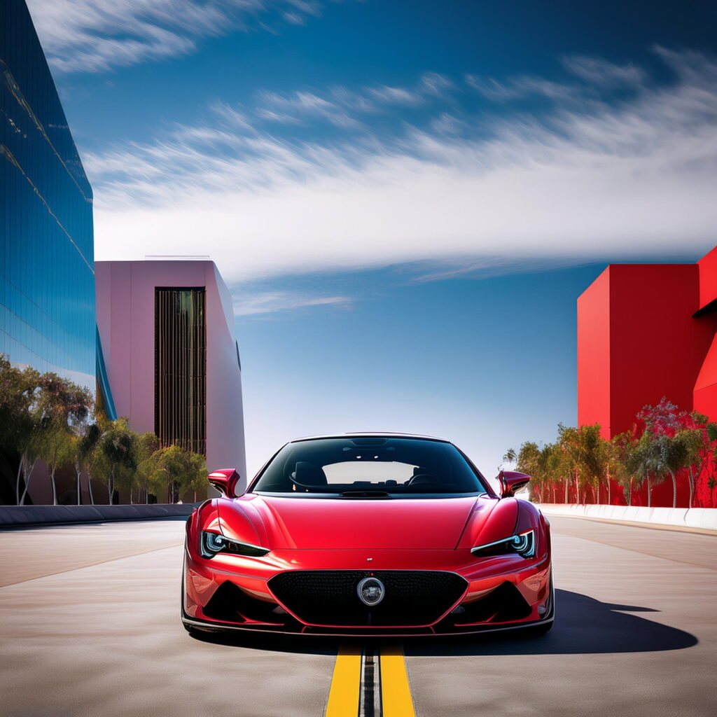 Luxurious red sports car on a vibrant El Cajon street, perfectly illustrating Carzilo's instant car selling services.
