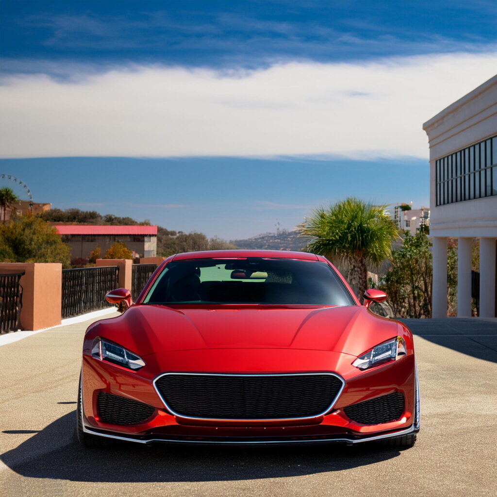 Red luxury sedan parked at a scenic overlook in Chula Vista, highlighting the swift and premium car sale services by Carzilo.
